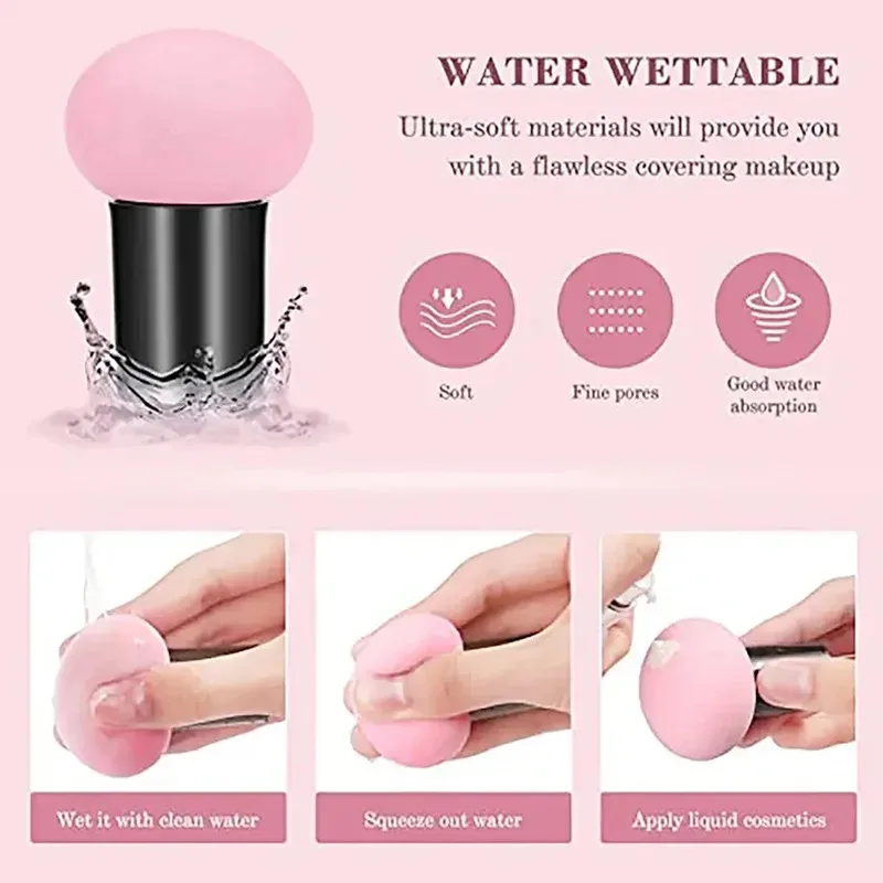 1-6PCS Mushroom Head Cosmetic Puff with Protective Cap Wet Dry Powder Puff Air Cushion Sponge Makeup Egg Foundation Makeup Tools