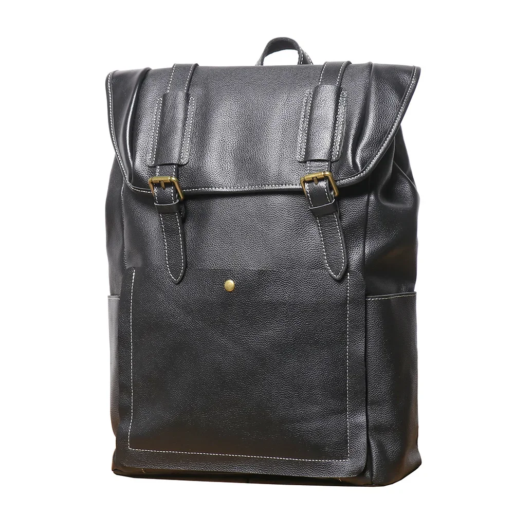 New Men's Genuine Leather Backpack Top Grain Cowhide Travel Bag Soft Leather Large Capacity Laptop Bag Casual Bookbag