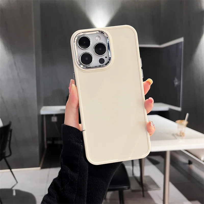 thumbnail image 1 of Funda de teléfono con parachoques de lente electrochapada para iPhone 14 Pro Max 13 12 11 15 16 Pro Max X XR XS Max 7 8 Cubierta trasera de silicona de color sólido, 1 of 5