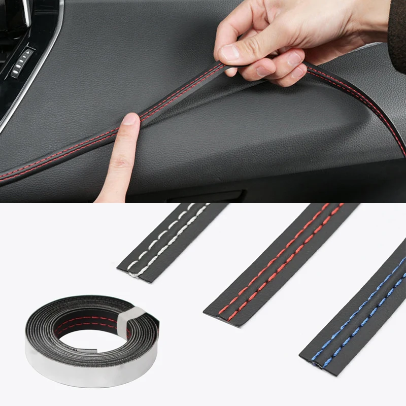 

Universal Car Mouldings Trim Pu Leather Braid Decorative Line Strip For Door Dashboard Sticker Luxury Car Interior Diy Strips