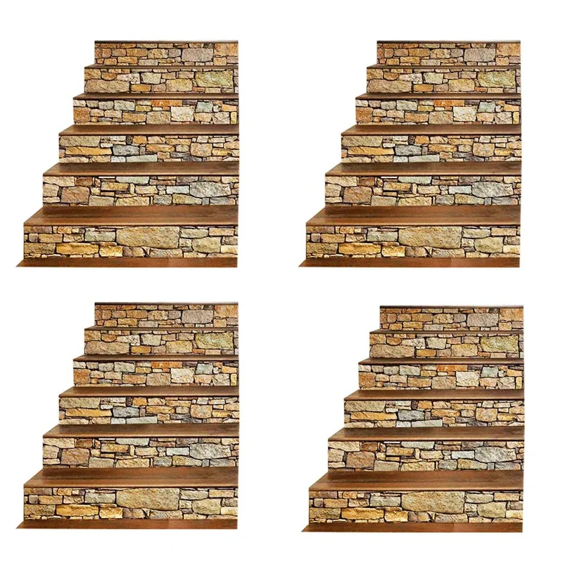 

4X 3D Stair Sticker Murals Wall Decal-Vintage Landscape Staircase Sticker Mural Tile Step Stair Risers Sticker Removable