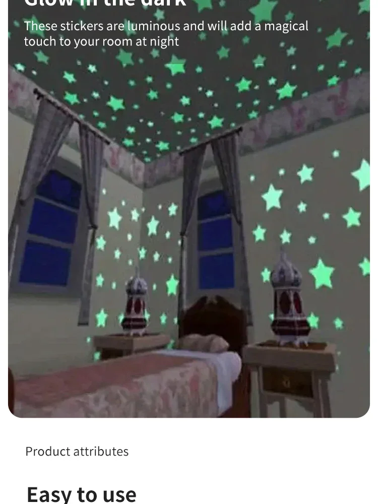 Description Picture 4 of itemLuminous Fluorescent Wall Stickers 3D Stars Glow In The Dark Wall Stickers For Kids Baby Room Bedroom Ceiling Home Decor