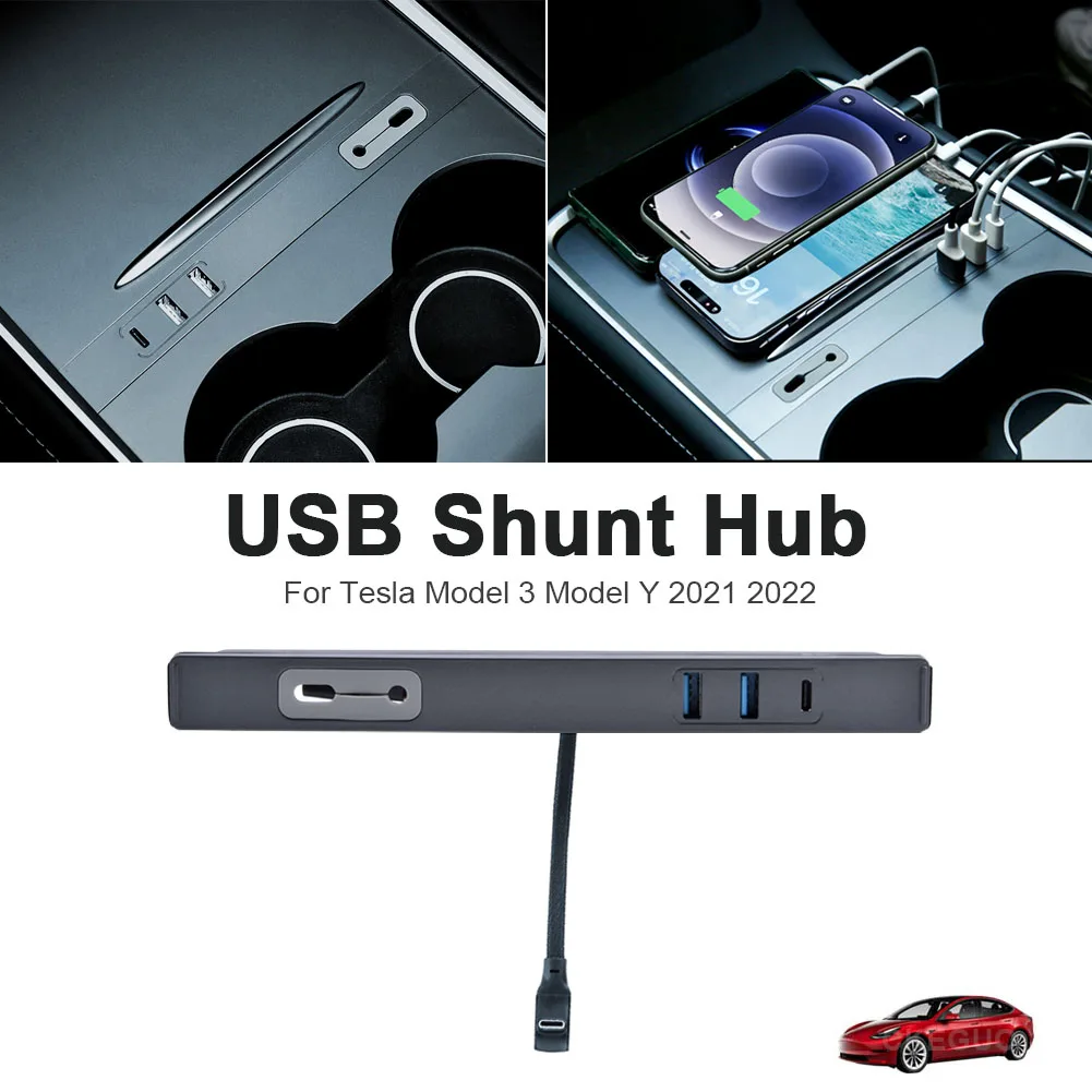 

27W Quick Charger Car USB Shunt Hub For Tesla Model 3 Y 2021 2022 2023 Docking Station Center Console Extension Accessory