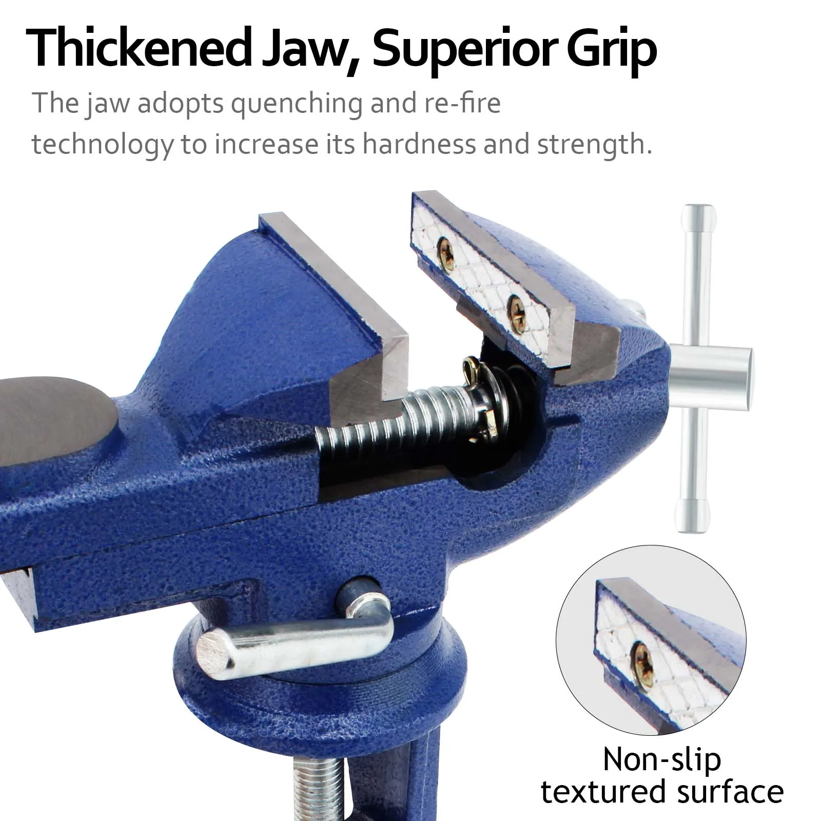Universal Table Vise 3 Inch, Bench Clamp 360° Swivel Base Quick Adjust