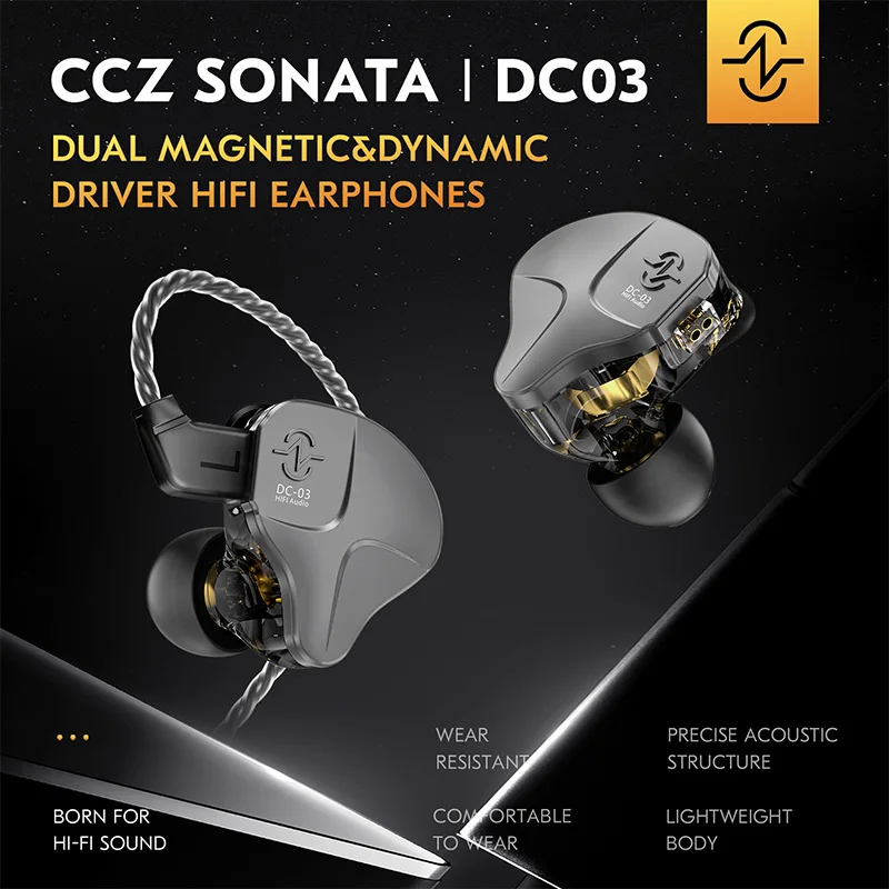 HiFi In-ear Earphone CCZ DC03 10MM Dual Magnetic Dynamic Balanced