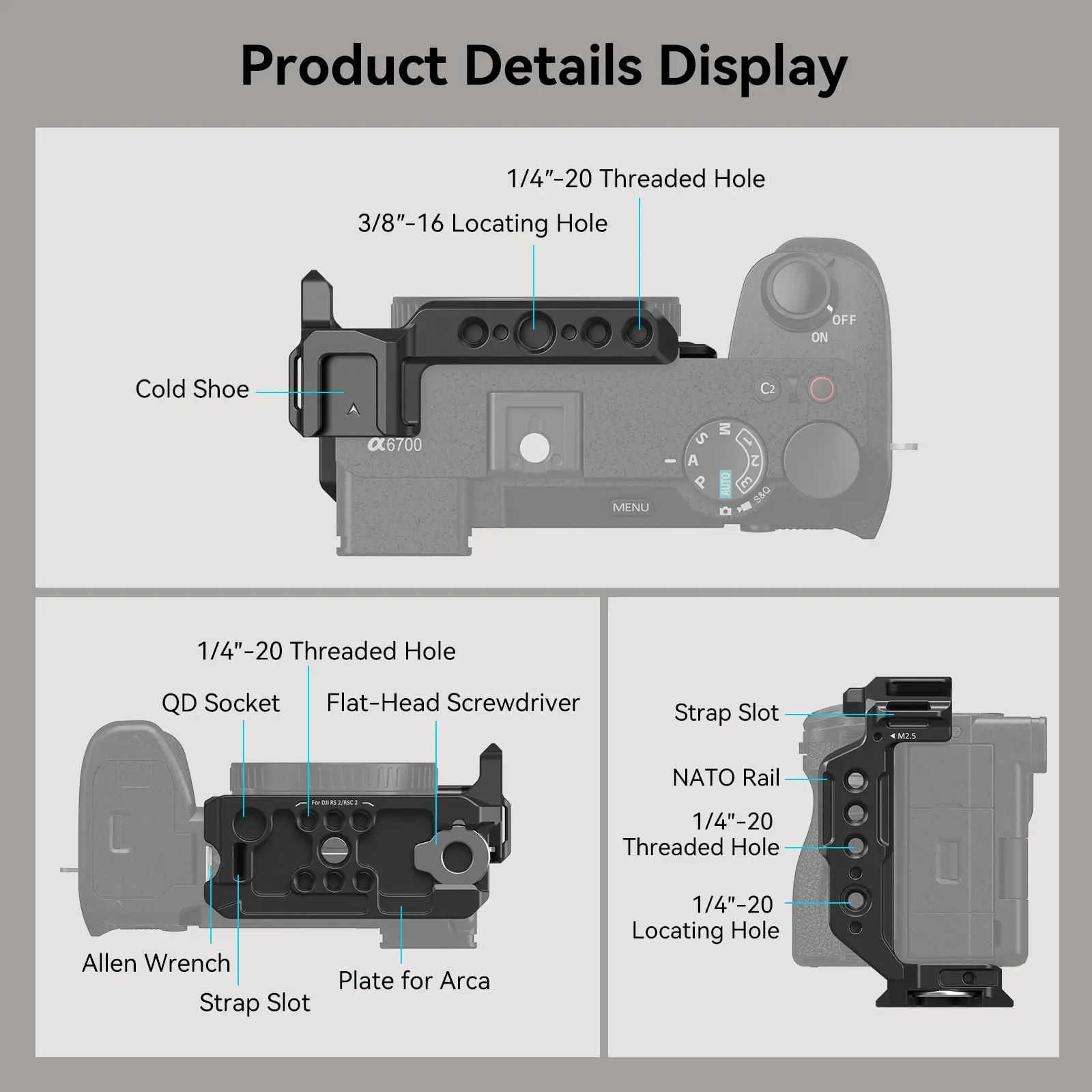 Meia Gaiola Smallrig para Sony Alpha 6700 6600 6500 6400 Placa de Liberação Rápida Embutida Gaiola de Câmera tipo Arca Suporte para Sapateiro4337 - Image 5