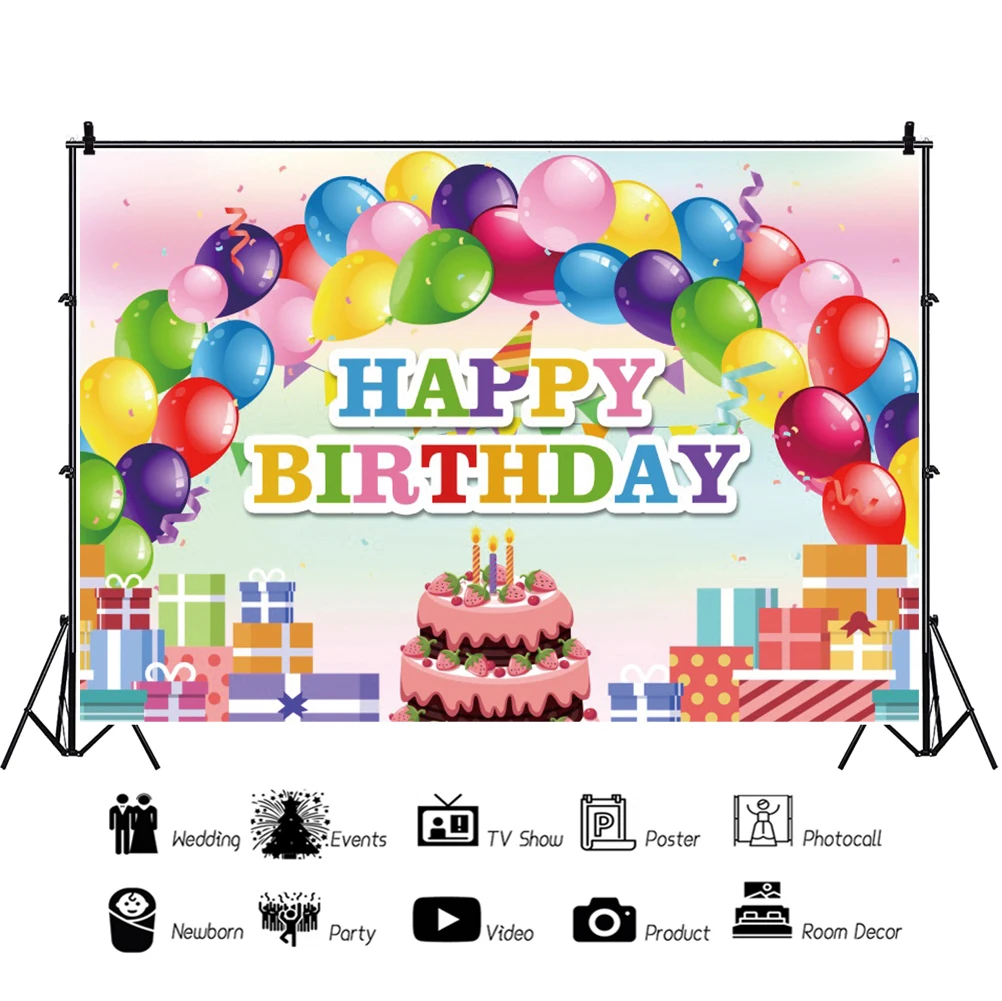 Palloncini Happy Birthday Party fondale regali torta di compleanno tavolo  decorazione sfondo palloncino arcobaleno Sweet Candy Photocall - AliExpress