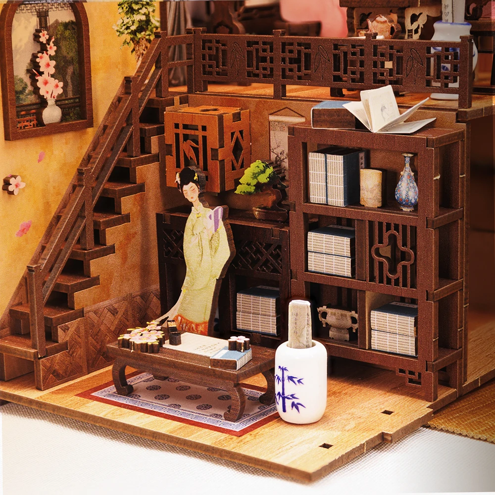 Cutebee Book Nook DIY 3D Wooden Puzzle Kit Bookshelf Miniature Anime Building Dollhouse Alley Bookend Toys Gifts Home Decoration 5