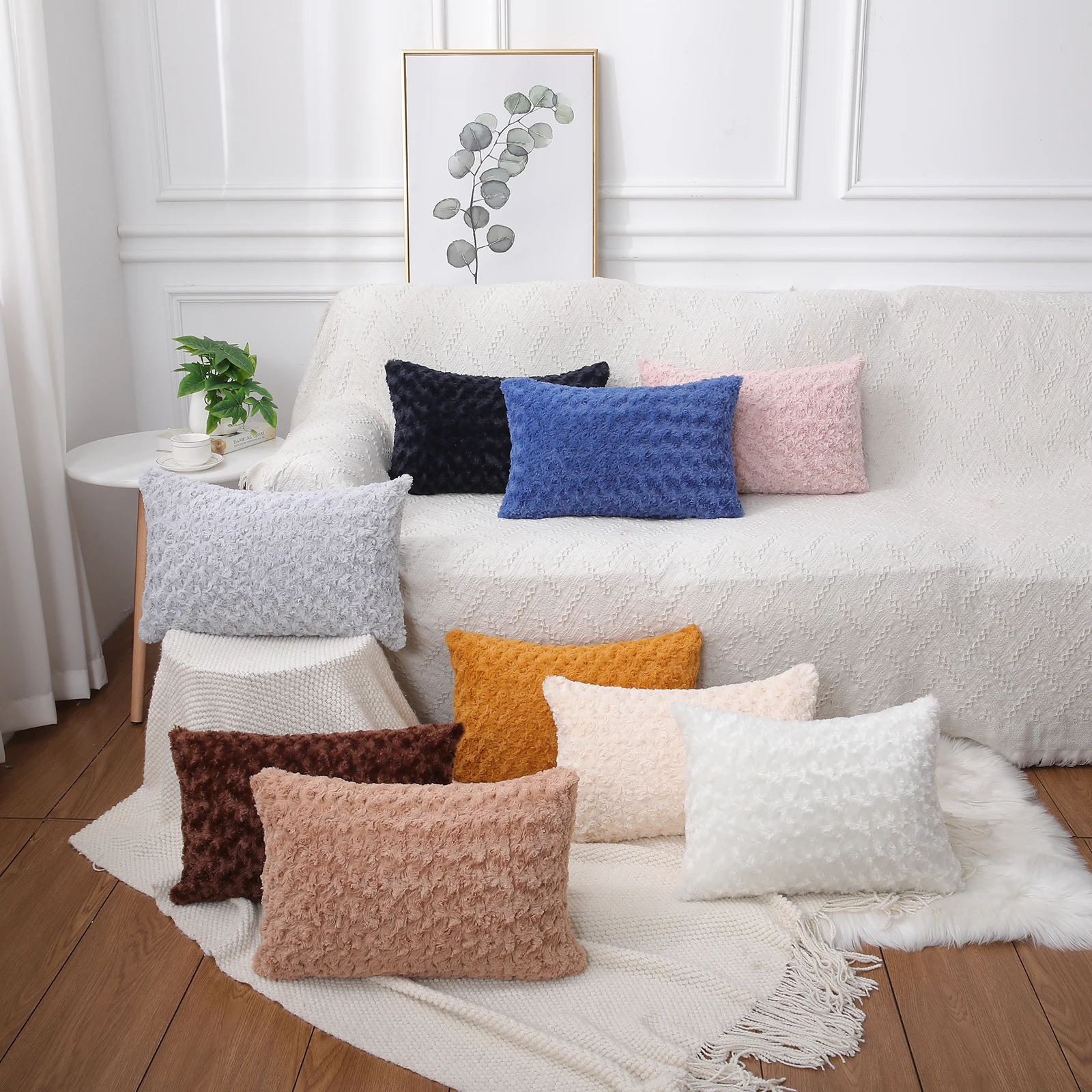 Olanly-funda de cojín de flores decorativas para sofá cama, funda de almohada de lujo para dormir, sala de estar, silla de jardín, Rosa
