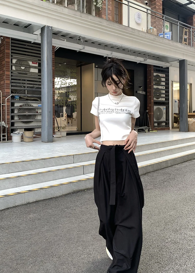 Black High Waisted Suit Pants For Women's Summer Loose Fitting Straight Leg Pants With A Drooping Feeling Wide Leg Pants