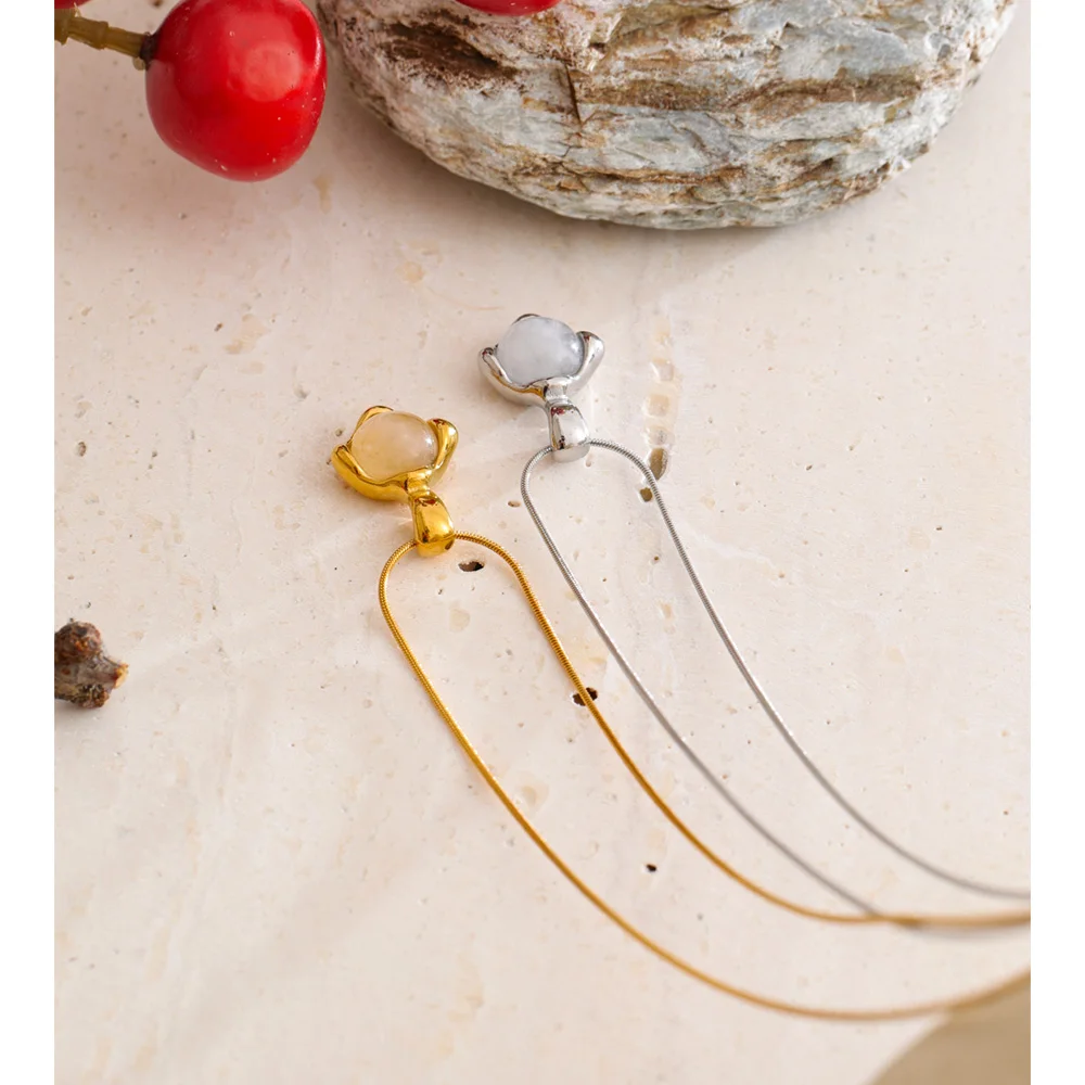 Yhpup Stainless Steel Natural White Quartz Stone Pendant