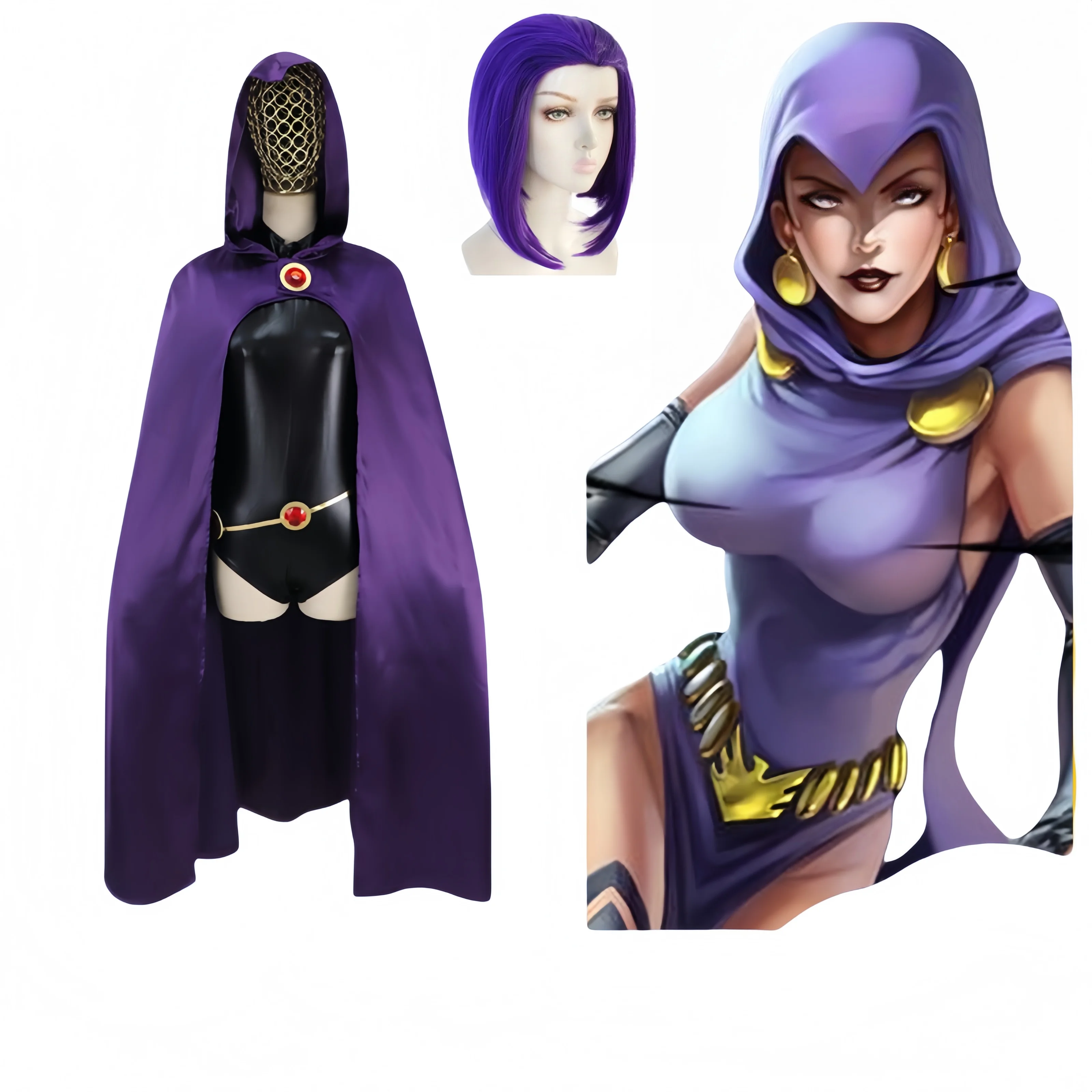Anime Teen Titans Raven Boy Crow Cosplay Costume Wig Full Set Anime Clothes Sexy Dress Role Play Halloween Party Comic Con Suits