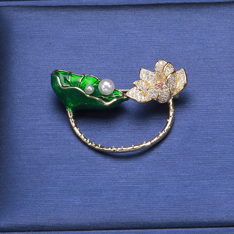 Blucome Lotus Flower And Lotus Leaf Shape Brooch Gold Color Enamel Jewelry Pins Girl Boy Gifts Scarf Hat Accessories