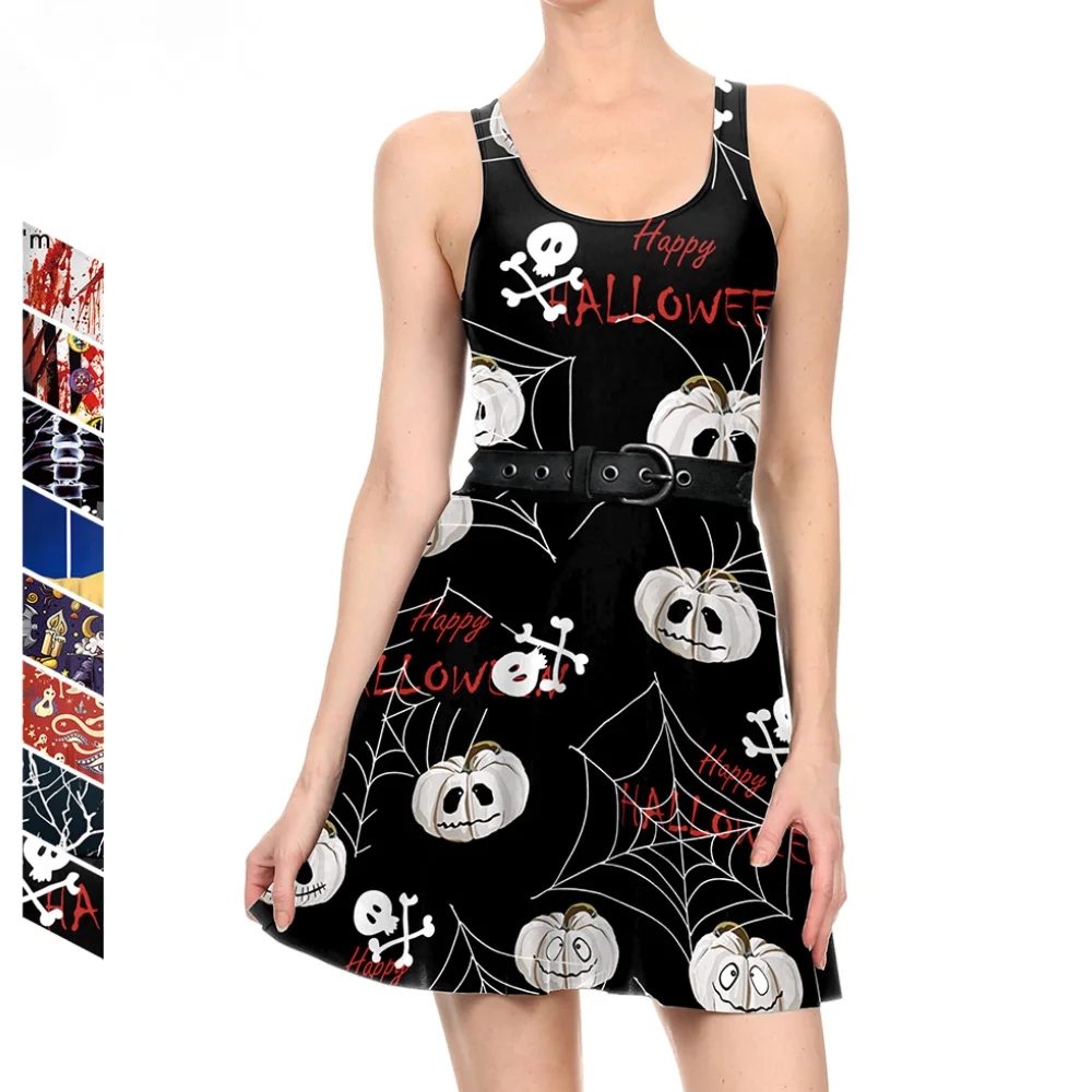 

Gothic Halloween Skull Women Sundress Party 3D Printing Pumpkin Female Dress Evening Scary Outfit Casual Girl Streetwear