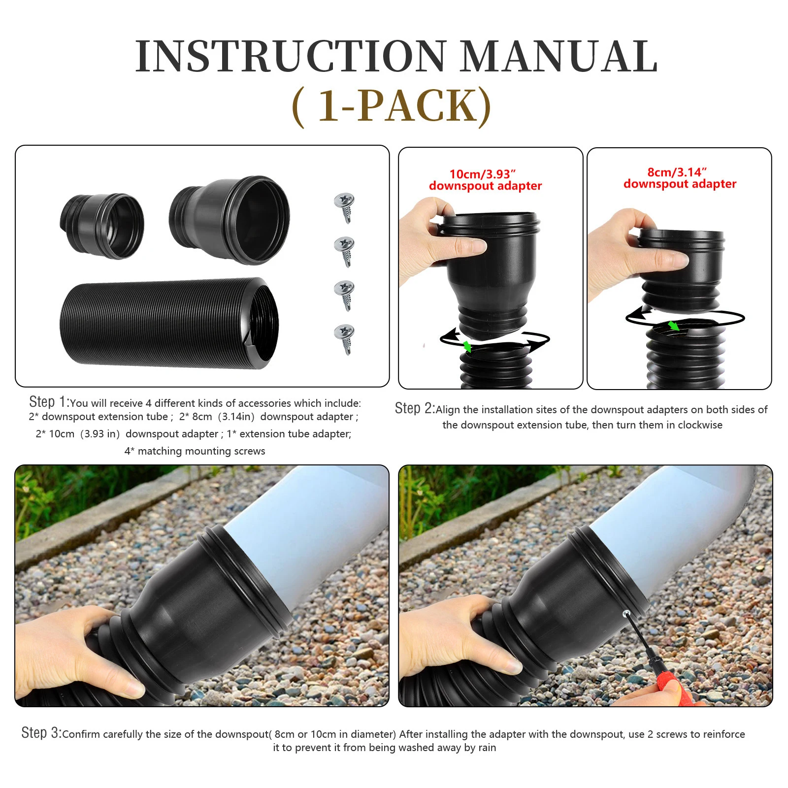 HERCHR Extension De Disque De Gouttière De Pluie 20-59 Dans Un Divertisseur PE Flexible Extensible Extensible Du Drain De Bec De Drainage Pour Le Drainage De L'eau De Pluie Extérieure (Brun