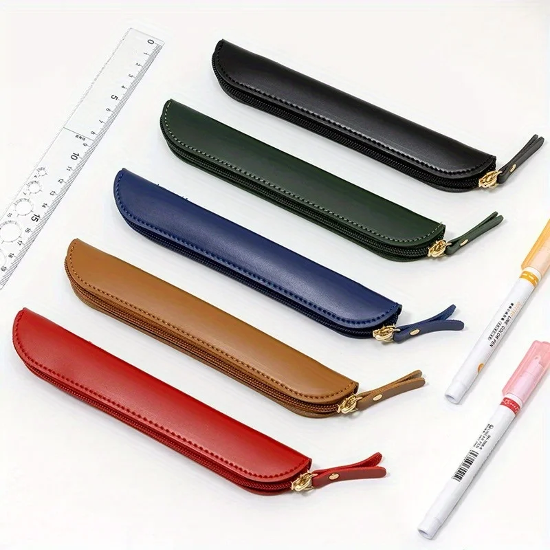 Sleek PU Leather Zippered Pencil Case and Stationery Holder