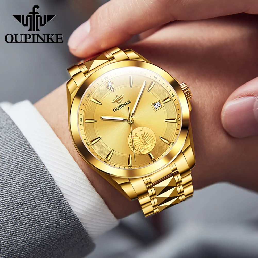 OUPINKE 3226 Real Gold Watches for Man Original Luxury Japan Automatic Mechanical Men's Wrist Watches Real Diamond Dress Watches