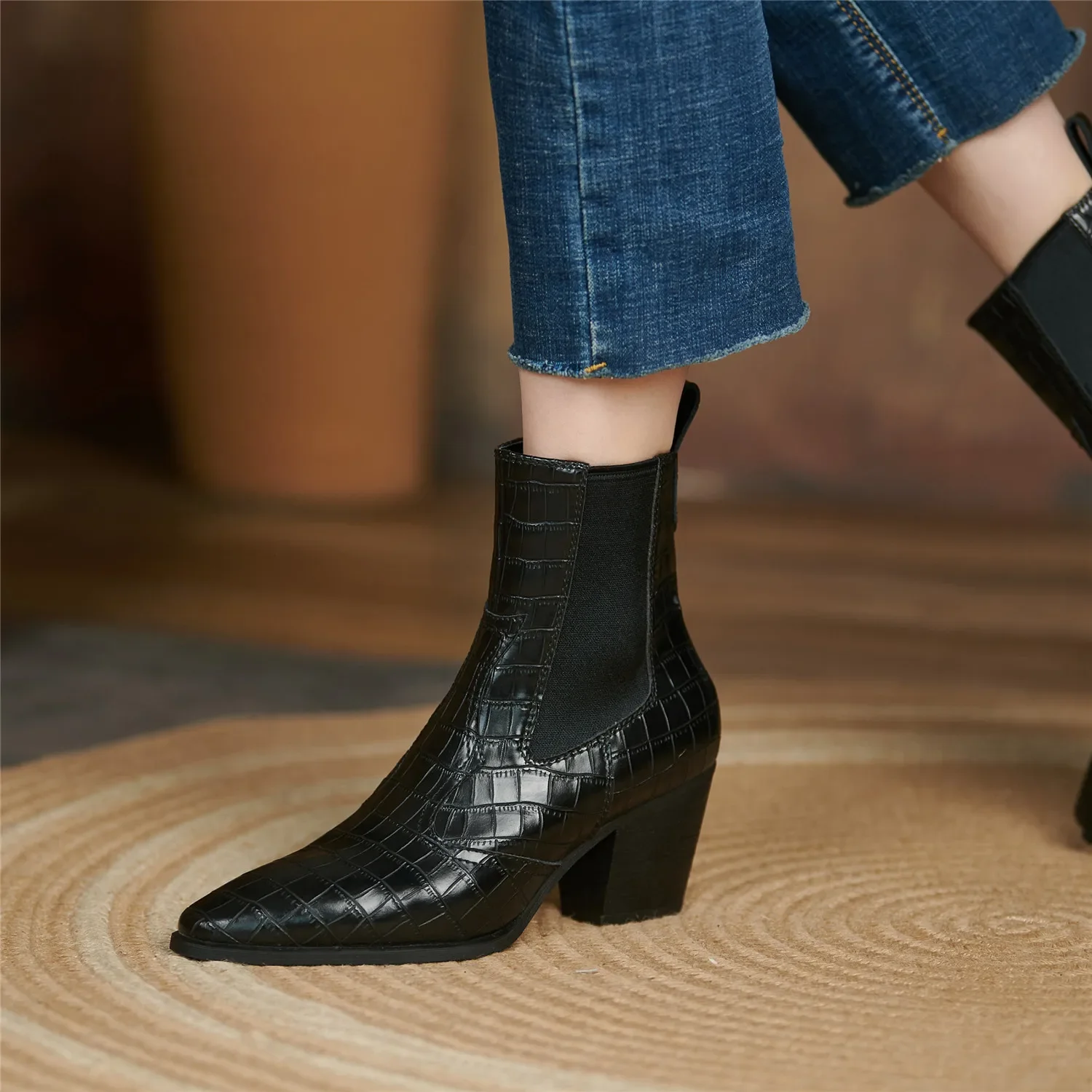 Bottines De Cowboy En Cuir Pour Femme - Automne Et Hiver