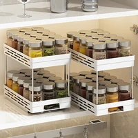 WORTHBUY 2 Tier Seasoning Bottle Sliding Storage Rack Cabinet Multipurpose Drawer Organizer Shelf Plastic Kitchenware Spice Rack 1