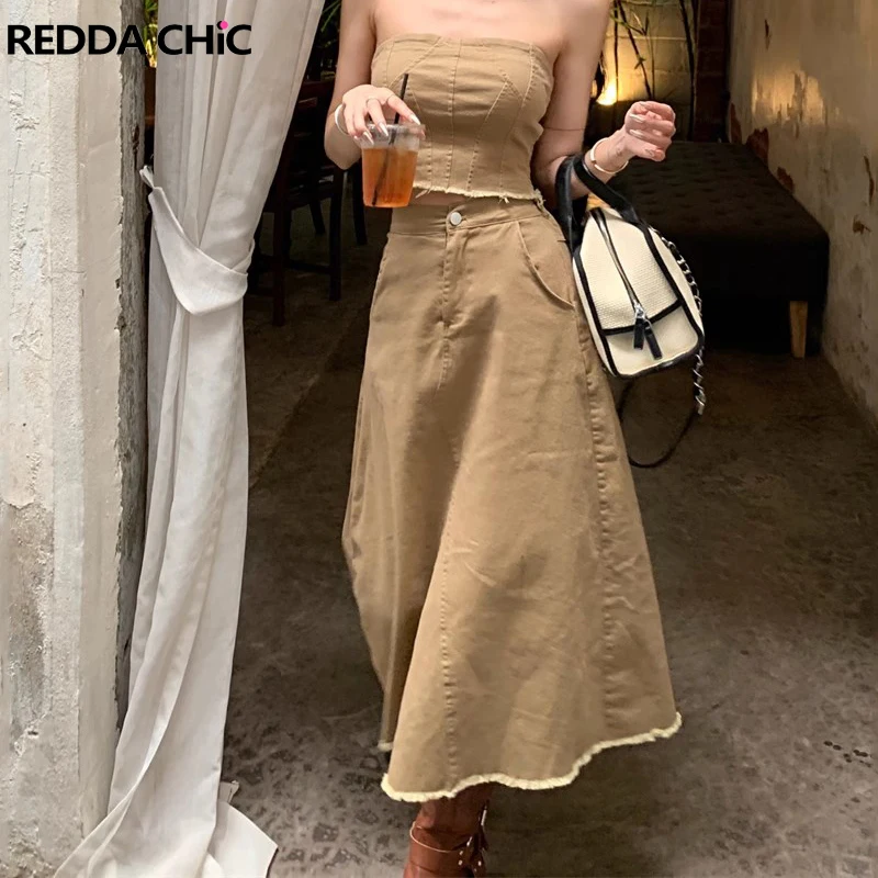 

Винтажный джинсовый костюм REDDACHiC в стиле пэчворк, женский джинсовый костюм из двух предметов, короткий топ и кроссовки, цвета хаки, черный, джинсовый костюм Acubi