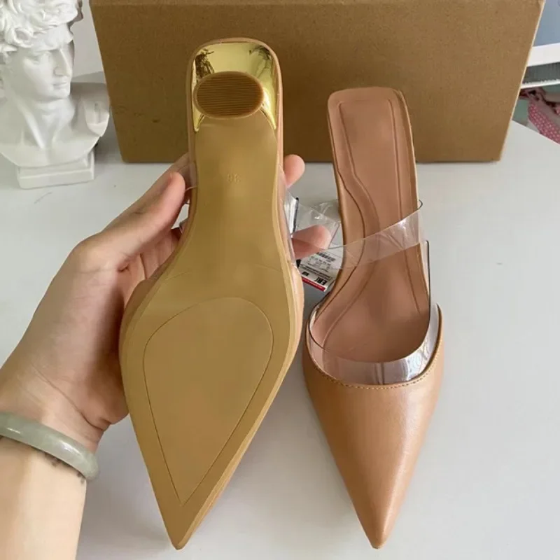Summer Fashion Transparent Women Sandals High Heel Slingbacks Shallow Sexy Pointed Elegant Nightclub Party Ladies Mules Shoes