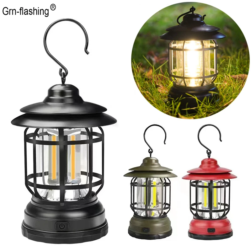 Portable Retro Solar Lanterns USB Rechargeable COB Lamp Outdoor