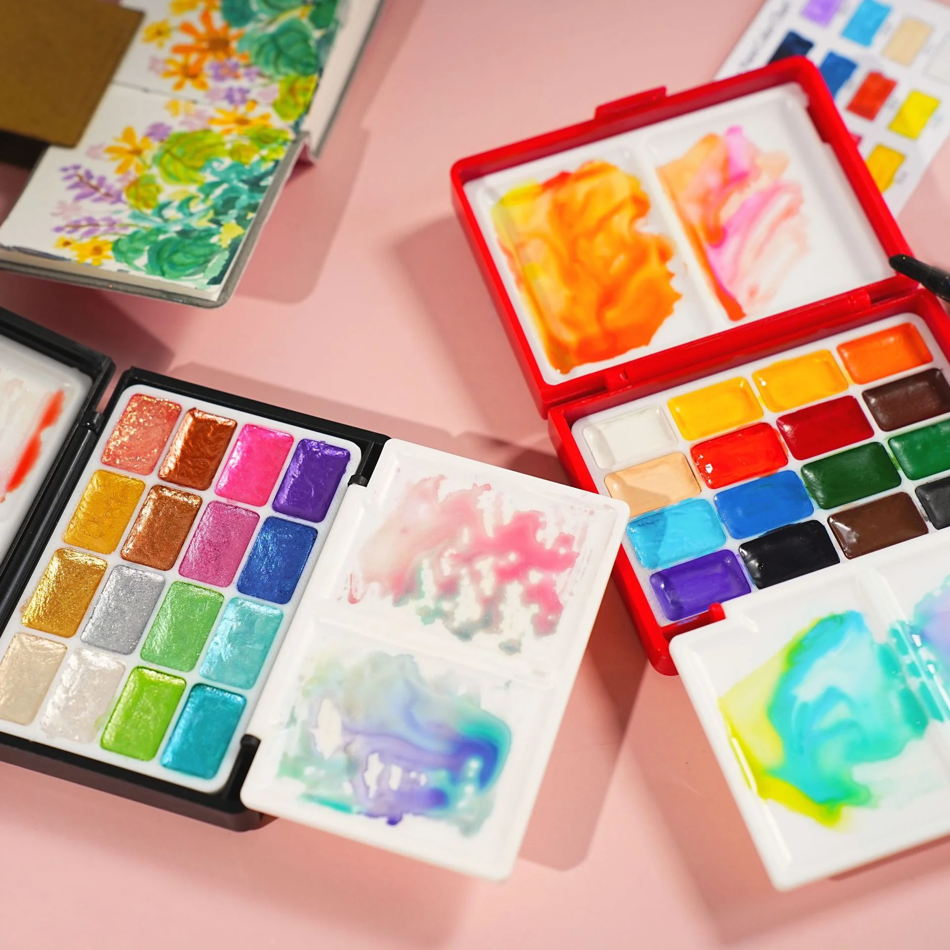 32 Colors Pearlescent Solid Watercolor Paint Set Portable Palette Box DIY Art Supplies for Design, Sketch & Painting - 2