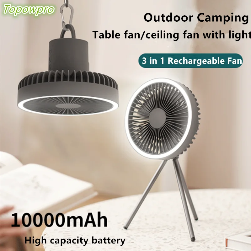 Multifunction Outdoor Camping Home Ceiling Fan 10000mAh with Light USB Charging Portable rechargeable Fan Tripod Stand