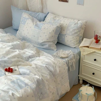 Ensemble de housse de couette bleue 3 pièces (1 * housse de couette + 2 * taie d'oreiller, sans noyau), parure de lit bleue, douce et confortable 1