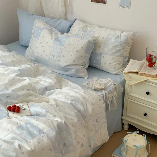 Ensemble de housse de couette bleue 3 pièces (1 * housse de couette + 2 * taie d'oreiller, sans noyau), parure de lit bleue, douce et confortable 1