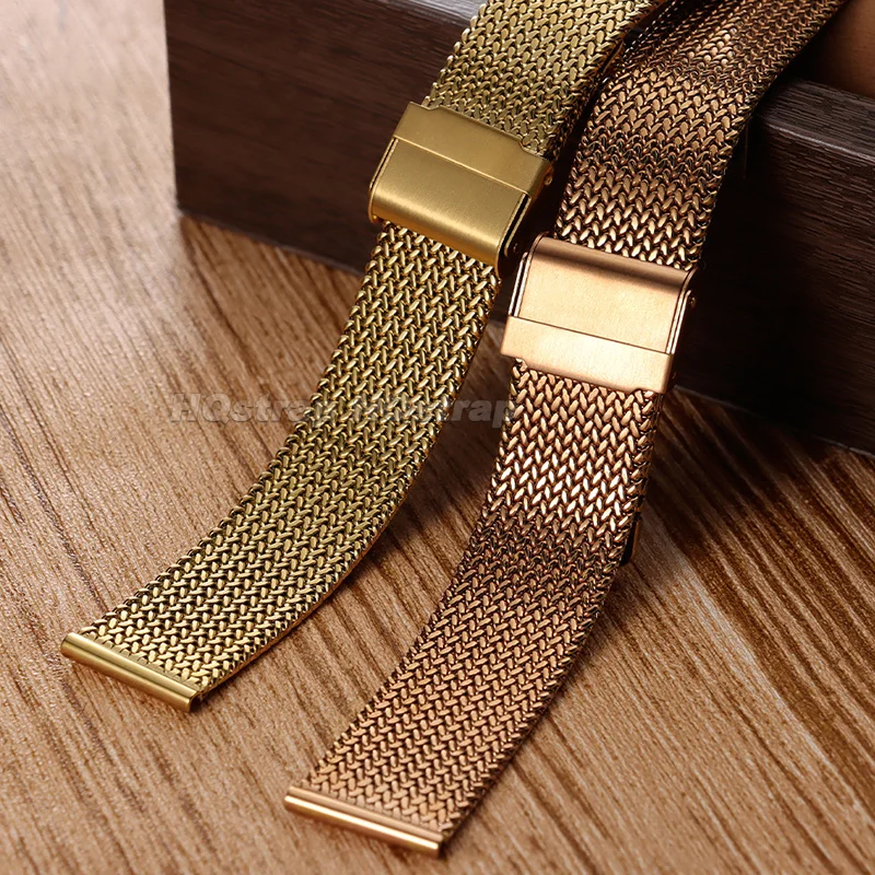 Elegant Milanese Stainless Steel Watch Strap - Thick Loop Mesh in Silver, Gold, Rose Gold, and Black