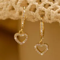 Boucles d'oreilles de luxe en cristal et Zircon pour femmes, pendentif en forme de cœur, couleur or, cercle creux, boucle d'oreille géométrique, bijoux de mariage 2
