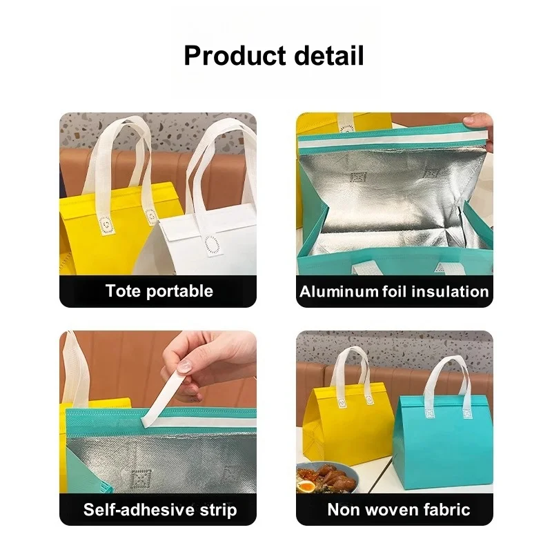 StoBag 50pcs Wholesale Color Non-woven Insulation Tote Bag Portable Fabric for Food Drinks Package Keep Warm Cold Delivery Pouch 4