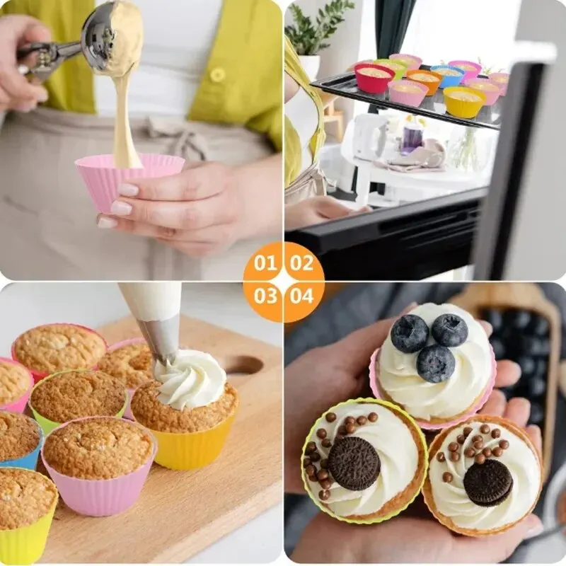 silicone muffin mold 6/12PCS Round Muffin Cup Heart Cake Baking Mold Kitchen Cooking Supplies Cake Decorating Tools