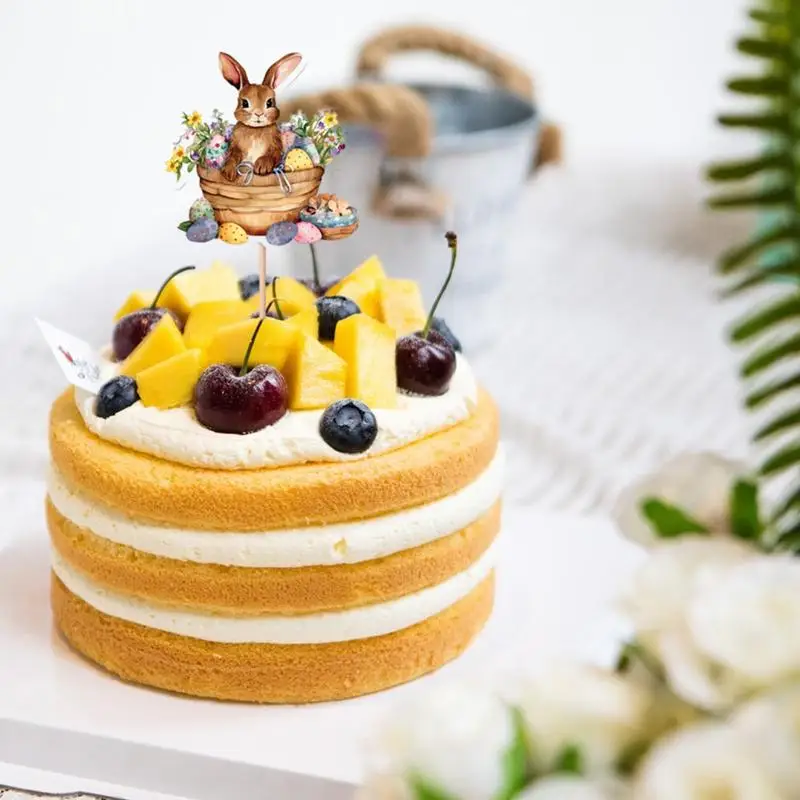 8pcs Easter cake inserts deco Cake tag Bunny Easter holiday party cake decoration Insert Card for Easter Party food Decorations