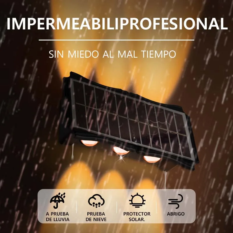 Lámpara Solar de pared para exteriores, luz cálida impermeable, iluminación luminosa hacia arriba y hacia abajo, balcón, patio, decoración de jardín, luces de pared Exterior