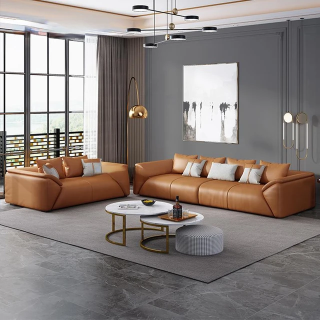 Leather Sofa Large Living Room Villa Modern Light Luxury high-end Italian  Minimalist Down Nordic Curved Combination creative - AliExpress