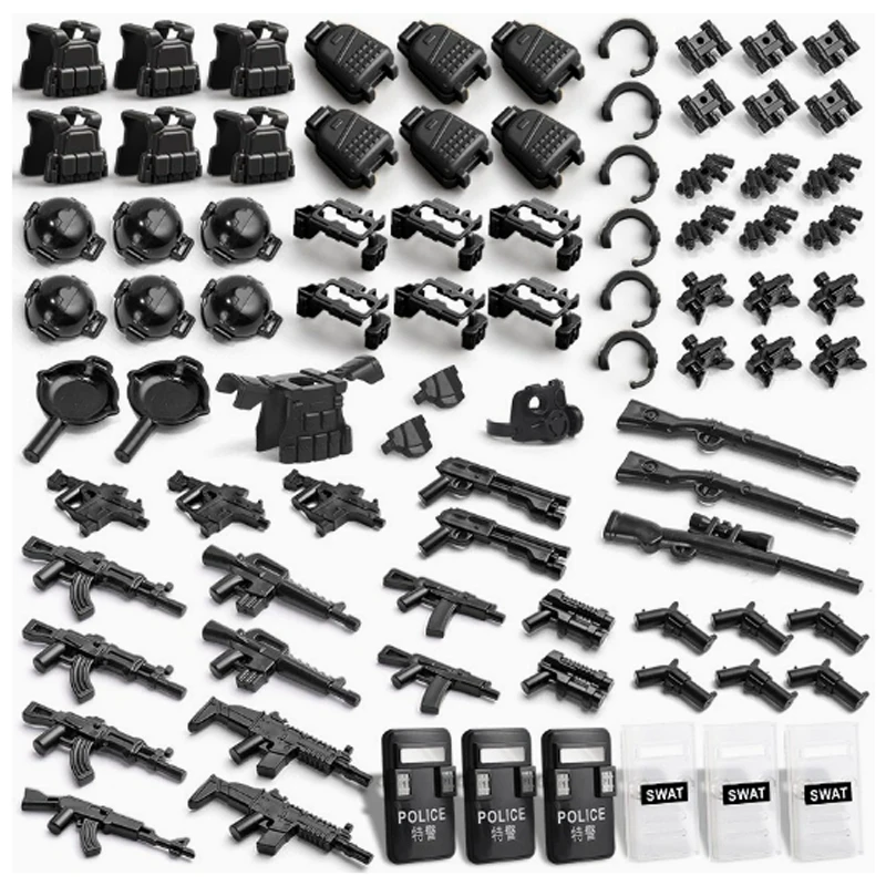 MOC 군사 빌딩 블록 특수 부대 군인 그림 인쇄 헬멧 조끼 방패 배낭 액세서리 벽돌 장난감 DF002