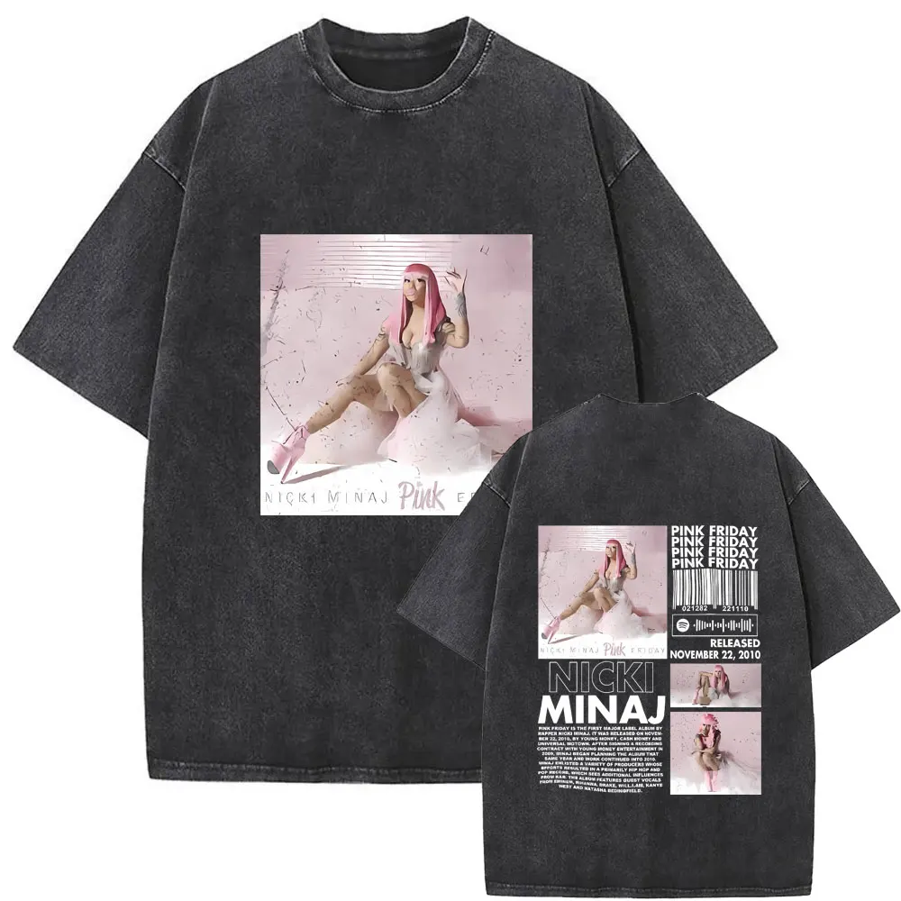 Limited Rapper Nicki Minaj Pink Friday Album Cover Tshirt 2024 World Tour Washed T-Shirt Hip Hop Oversize Vinatge Tees Da Uomo