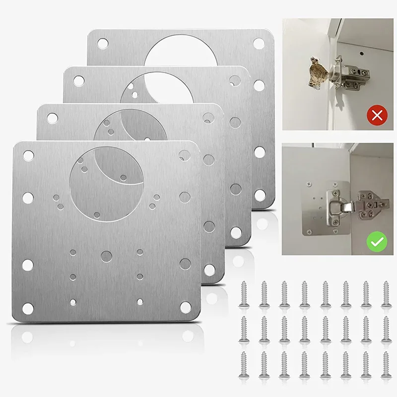 Description Picture 2 of item12 cabinet hinge repair plates, stainless steel cabinet door hinge repair bracket kit, with fixing screws