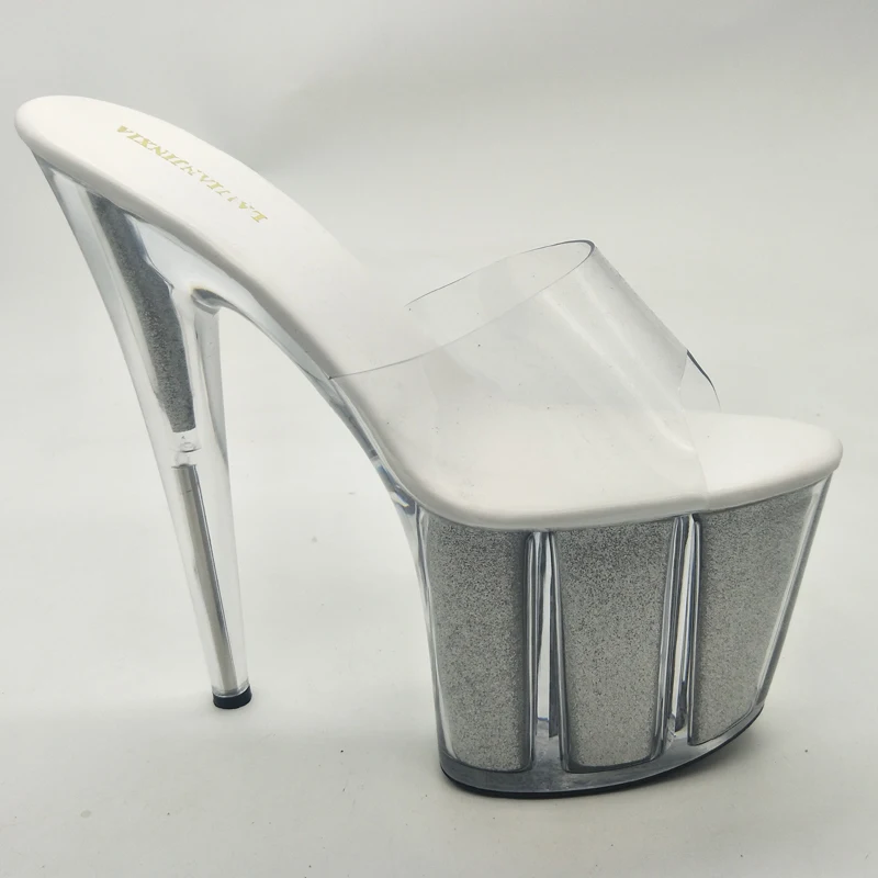 

LAIJIANJINXIA New 20CM/8inches PVC Upper Fashion Sexy Exotic High Heel Platform Party Women Slippers Pole Dance Shoes E003