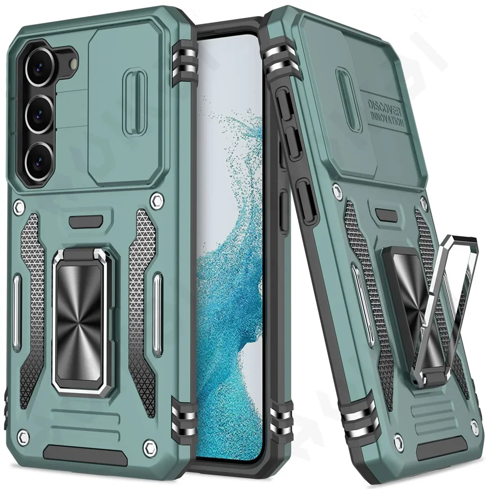 Case For Samsung S25 S24 S23 S22 S21  Ultra Plus FE A55 A35 A15 A54 A56 A36 4G 5G Ring Stand Armor Slide Camera Kickstand Cover