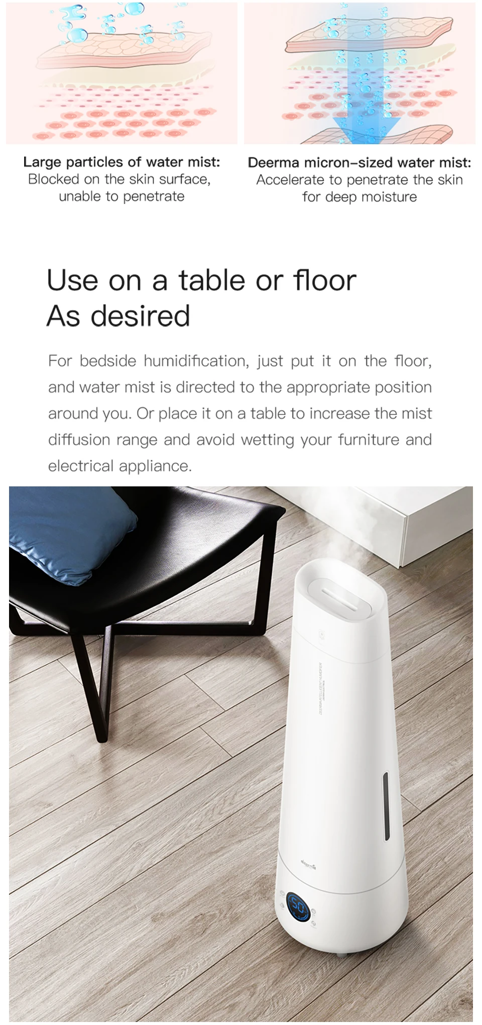 Deerma Demld220 Air Humidifier With Remote Control, 12h