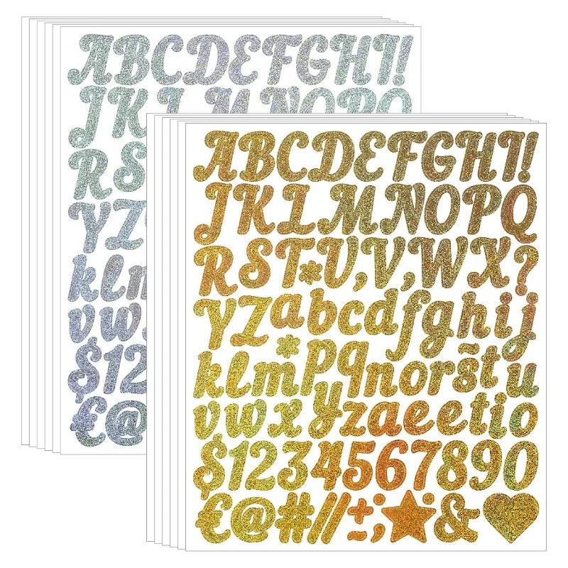 5-10 Sheets 1 inch Glitter Alphabet Letter Stickers Gold Silver Name Number Sticker for Scrapbooking Stanley Cup Mug Craft Decor letter stickers number stickers