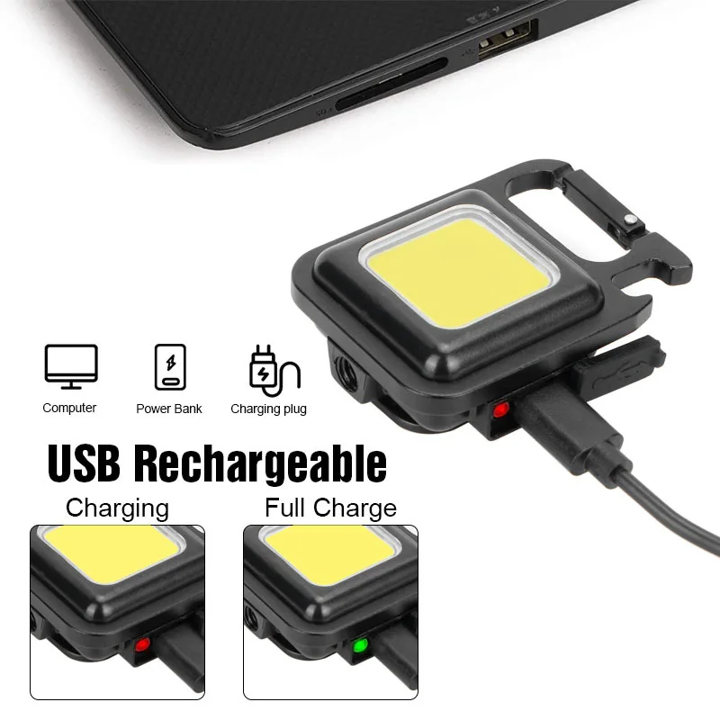 LED Lamp Mini Magnetic COB 800Lumens Ultra Bright Rechargeable Keychain 3 Mode Portable Camping&Working
