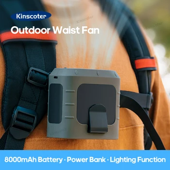 KINSCOTER Portable Outdoor Waist Fan 8000mAh LED Lighting Multifunctional Neck Fan with Power Bank for Camping Hiking Climbing 1