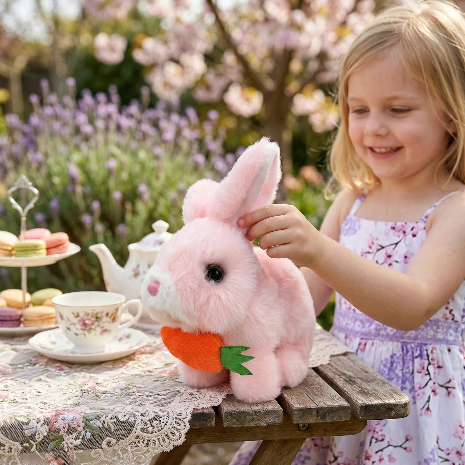 인터랙티브 전자 애완동물 움직이는 귀와 코를 가진 사실적인 토끼 인형, 어린이를 위한 부활절 선물
