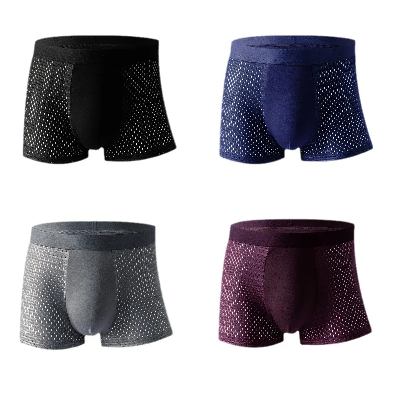 Men's Ice Silk Mesh Boxer Briefs Summer Thin Style Breathable Comfy Boxer Trunks Elastic Sports Antibacterial Breathable 4pcs