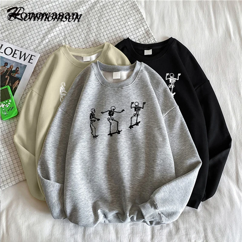 

Honovasan Gothic Loose Graphic Sweatshirt Male 2023 Autumn Casual Soft Long Sleeve Hoodies Korean O-neck Streetwear Men Pullover