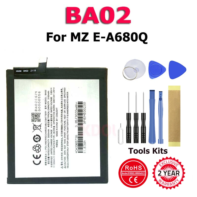 

100% New Phone BA02 Battery For Meizu Meizy A680Q E-A680Q M3E A680Q In Stock